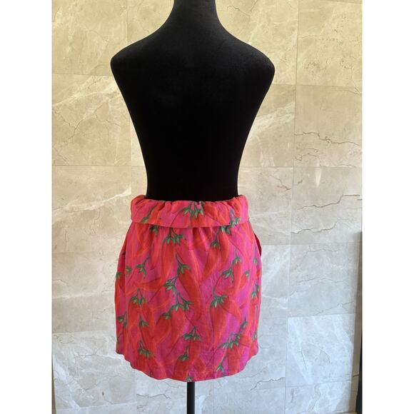 Farm Rio Red Pepper Belted Linen Skirt - XS Pink Paperbag High Waist Resortwear - Picture 4 of 15